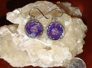Sterling Silber & Amethyst Ohrhänger gemarkt Israel & unleserlich (Shablool?) - Bild 1 von 5
