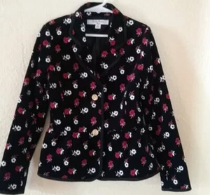 Brooks Brothers Fleece Blazer Girls sz 5 Red and White Flowers Gold Buttons - Picture 1 of 2