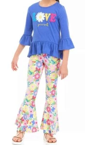 RARE EDITIONS Big Girl's 12 "Love Yourself" Top & Bell Bottom 2-Pc Pants Set NWT - Picture 1 of 4