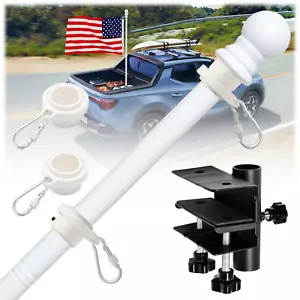5' ft Long flagpole white rod + flag 3'x 5' For pickup truck bed rail mounted - Picture 1 of 13