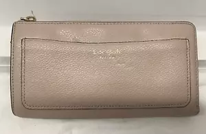 Kate Spade Women's Slim Leather Bifold Wallet Clutch Cream Beige, Zipper Closure - Picture 1 of 23