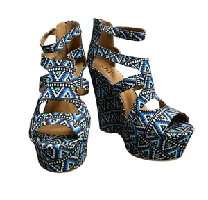Shi Journeys Womens Cabazon Blue Zip Back Gladiator Platform Wedge Size 10 - Picture 1 of 10