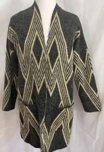Joan Vass Womens Gray Beige Geometric Open Front Cardigan Sweater Medium - Picture 1 of 10