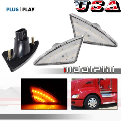 Plug & Play Clear Lens Cab Side Marker Turn Signal Lights For Kenworth 2008-2021 - Image 1 of 4