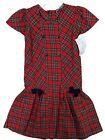 Bonjour Babe Girls size 4 Dress Red Plaid Low Waist Buttons and Bows Cotton