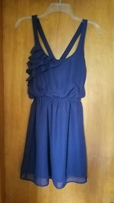 Junior's Designer Dress Kohls XS Small Chiffon Ruffle X back Navy Blue  Formal - Image 1 of 3
