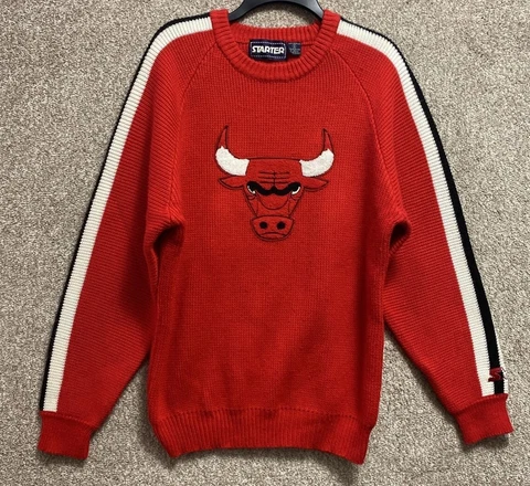 Vintage 90's Starter Chicago Bulls Michael Jordan Era Knit Sweater RARE Small Cover