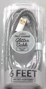 Câble micro USB Liqipeul Powertek paillettes argent 6 pieds - Photo 1/1