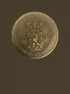 1857 Netherlands East Indies 1 Cent Coin XF - Picture 1 of 2