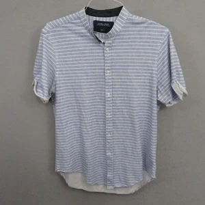 ZARA Man Henley Shirt Size XL Slim Fit Blue Striped Short Sleeve Cotton - Picture 1 of 10