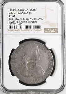 PORTUGAL 870 Reis Countermark (1834) on Mexico 1811 HJ 8R NGC VF 35 Ex-Hubbard - Picture 1 of 5