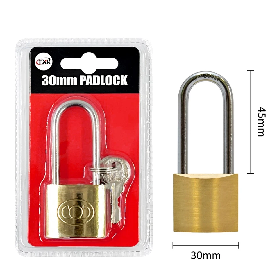 30mm Solid Brass Padlock Long Shackle Suitcase Lock Cut Resistance with 3 keys - image 1 of 1