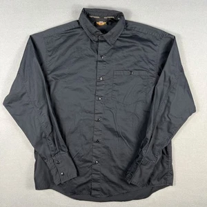 VTG Harley Davidson Button Up Shirt Mens XL Tall Solid Black Cotton Collared - Picture 1 of 8