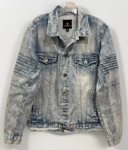 SouthPole Men's Heavyweight Distressed Motorcycle Acid Washed Denim Jacket Med - Picture 1 of 14
