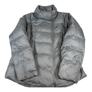 Eileen Fisher Womens Down Jacket Sz Large Gray Quilted Puffer Coat - Picture 1 of 16