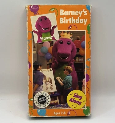Barney & Friends Barney’s Birthday VHS 1992 Video White Tape PBS Kids Songs Rare Foto 1 de 4