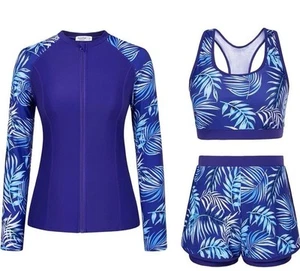 JASAMBAC Women Size Large 3 Piece Rash Guard Long Sleeve Zip Up Swimsuits UPF50+ - Picture 1 of 4