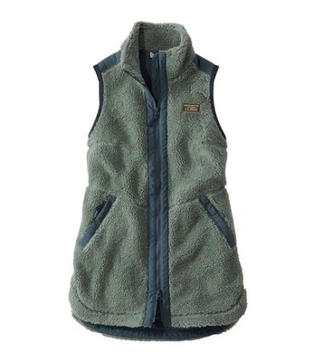 LL Bean Womens MEDIUM Sherpa Fleece Long Vest Full Zip Warm Winter Sea Green NWT - Image 1 of 4