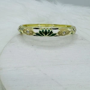 Green Floral Theme Enamel Cloisonne Bracelet Bangle - Picture 1 of 6