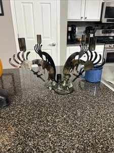 Vintage Bronze Metal Kokopelli Figurine Art Statues MCM Candle Holder - Picture 1 of 20