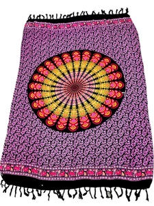 BEAUTIFUL  BALI LADIES SARONG  WITH FRINGE  BEACH WRAP CASUAL SKIRT. FREE POST!! - Picture 1 of 6