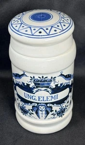 Barattolo tabacco farmacia ATQ VINTAGE Oud Delft con coperchio Made in Holland UNG ELEMI 5,5” - Foto 1 di 22