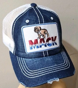 Mack Trucks Trucker Hat Distressed Baseball Cap Denium & White Mesh - Picture 1 of 21