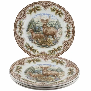 Royal Stafford Stag Deer Thanksgiving Dinner Plates Set of 4 - Picture 1 of 3