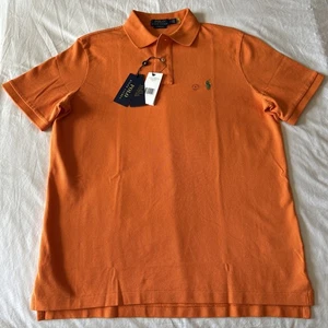 Polo Ralph Lauren Mesh Polo Shirt Men's Size Medium Orange Regular Fit Cotton - Picture 1 of 10