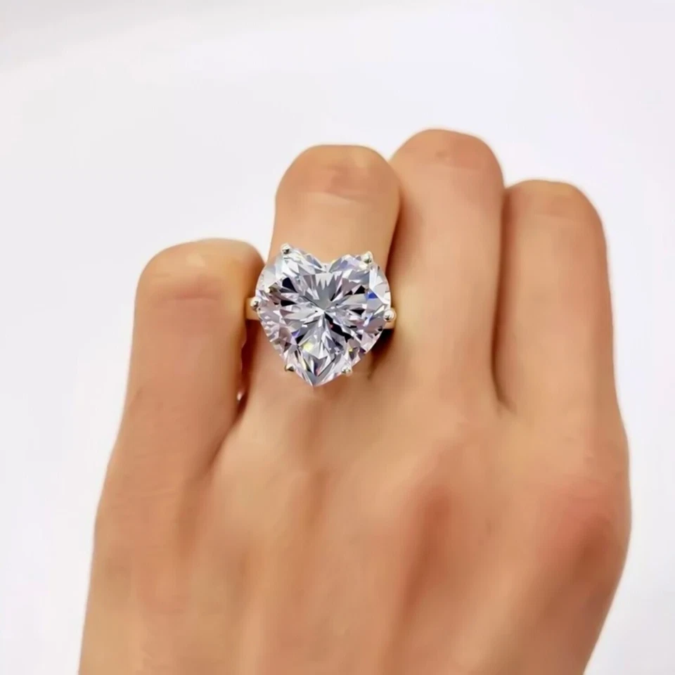 Anel solitário de diamante branco corte coração 7,25 quilates em ouro branco 14k – presente romântico - Imagem 1 de 1
