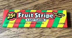 Vintage 1990's FRUIT STRIPE bubble gum pack 4 Juicy Flavors NOS -sealed - Picture 1 of 6
