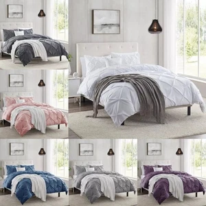 Pintuck Duvet Set Diamond Pinch Pleated Quilt Cover Double Super King Bed Size - Picture 1 of 37