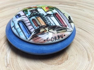 Hand Made In Greece Corfu Kepkypa Box 11cm Diameter Cf Photos - Picture 1 of 17
