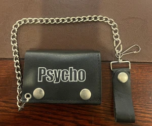 Leather Biker Wallet With Chain Trifold - Psycho Screen Print on the Wallet -NEW - Bild 1 von 8