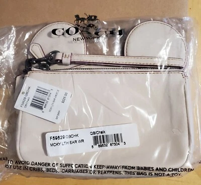 GUANTE PULSERA COACH F59529 CUERO DE BECERRO DISNEY MICKEY OREJA TIZA BLANCO $225 NUEVO CON ETIQUETAS Foto 1 de 4