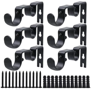 Double Curtain Rod Bracket 6 Pack Metal Curtain Rod Holders for Wall Sturdy C... - Picture 1 of 7