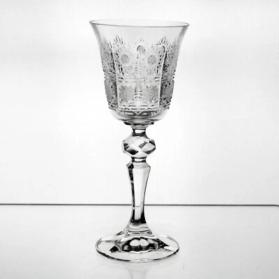 Bohemia Crystal Queens Lace Cut Port Wine Glass, Vintage Knob Stem, 2oz 5 7/8" - Image 1 of 4