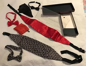 Mixed Lot Silk 2 Cumberbunds 3 Bow Ties 2 Pkt Sqre in Pierre Balmain (Paris) box - Picture 1 of 3