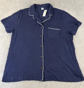 Old Navy womens blue short sleeve button up sleep shirt size Large - Picture 1 of 6