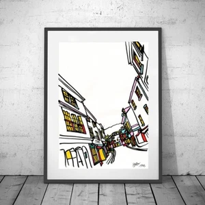 TOTNES ❤ Devon ❤ SIGNED ORIGINAL FRAMED PAINTING urban mid century boho bauhaus - Picture 1 of 10