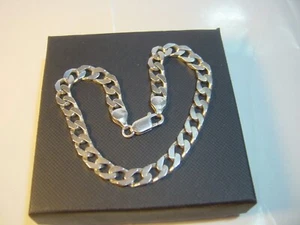 Bracciale Vintage Argento Massiccio Spessore-Bellissimo Design Grosso Curb, 9", Alta Qualità - Foto 1 di 11