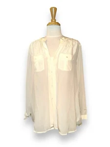 SONIA BOGNER 100% Silk Concealed Button-Up Mandarin Collar Blouse Ivory sz 14 - Picture 1 of 10