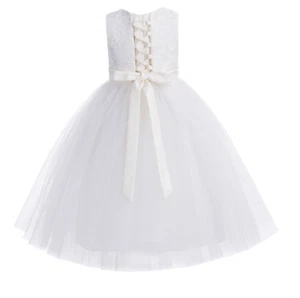 Lace Tulle tutu Flower Girl Dresses Pageant Dress Princess Gown Baptism Wedding - Picture 1 of 23