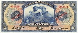 EL Salvador 2 Colones 1.1.1929 S 194s Series C Specimen Uncirculated Banknote - Picture 1 of 2