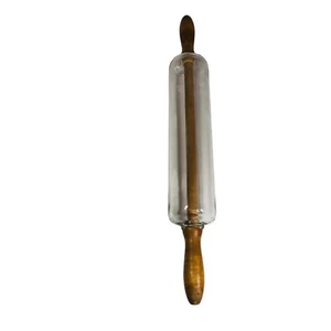 Vintage Brooklyn & Silvers Glass Clear Rolling Pin Wooden Handled - 21 in Length - Picture 1 of 10