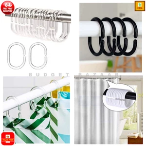 12 X SHOWER CURTAIN PLASTIC HOOKS Set Rings C Shape Ring Black White Clear Bath - Picture 1 of 15