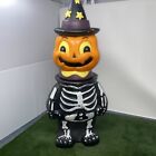 Halloween 2-Piece Spooky Retro Style Light Up Blow Mold Pumpkin Skeleton Works!
