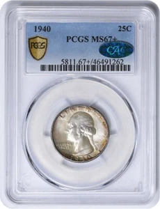 1940-P Washington Silver Quarter MS67+ PCGS (CAC) - Picture 1 of 4
