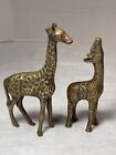 Vintage Solid Brass Petite Giraffe Figurines Statues 6" & 4 “ Set of 2 MCM