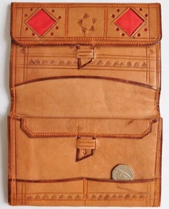 Punched and tooled vintage leather wallet for men or women Red linen detail as - Picture 1 of 4
